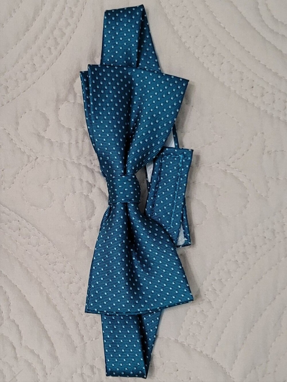 Boys Teal Blue Velcro Self-Tie Bow Tie with Subtle Dot Texture